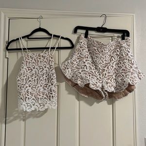 White lace short set
